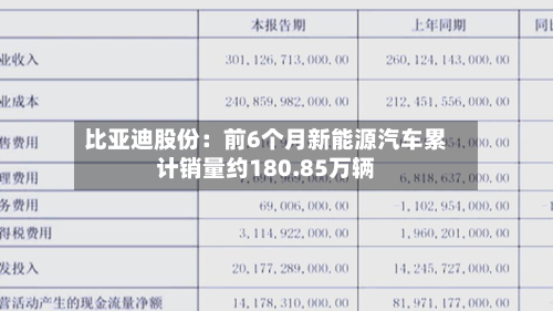 比亚迪股份:前6个月新能源汽车累计销量约180.85万辆-第3张图片