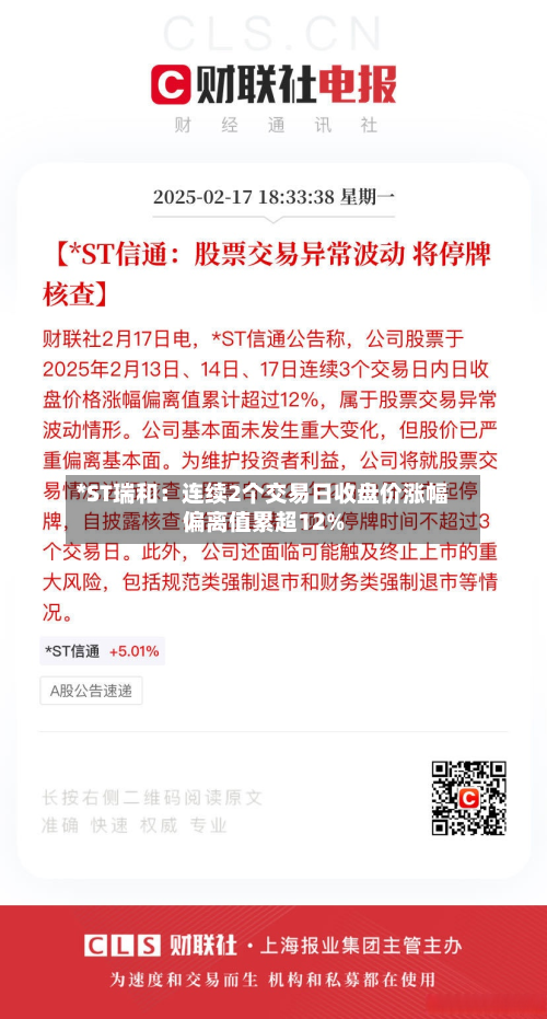 *ST瑞和：连续2个交易日收盘价涨幅偏离值累超12%-第3张图片