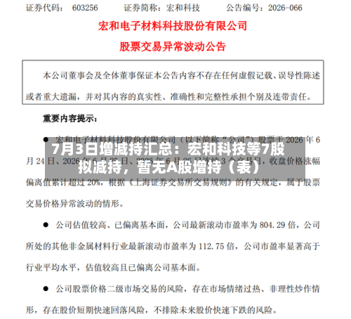 7月3日增减持汇总：宏和科技等7股拟减持，暂无A股增持（表）-第2张图片