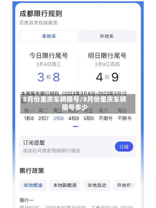 8月份重庆车辆限号/8月份重庆车辆限号多少-第1张图片