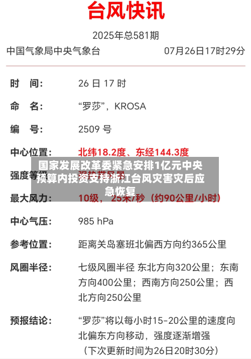 国家发展改革委紧急安排1亿元中央预算内投资支持浙江台风灾害灾后应急恢复-第2张图片