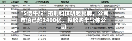 “5倍牛股	”拓荆科技明起复牌，公司市值已超2400亿	，拟收购半导体公司-第1张图片