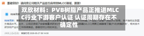 双欣材料:PVB树脂产品正推进MLCC行业下游客户认证 认证周期存在不确定性-第2张图片