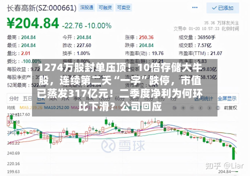 1274万股封单压顶！10倍存储大牛股，连续第二天“一字”跌停	，市值已蒸发317亿元！二季度净利为何环比下滑？公司回应-第2张图片
