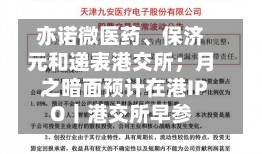 亦诺微医药、保济元和递表港交所；月之暗面预计在港IPO丨港交所早参-第2张图片