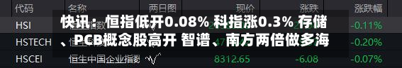 快讯：恒指低开0.08% 科指涨0.3% 存储、PCB概念股高开 智谱	、南方两倍做多海力士涨近15%-第1张图片