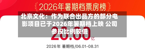 北京文化:作为联合出品方的部分电影项目已于2026年暑期档上映 公司参投比例较低-第2张图片