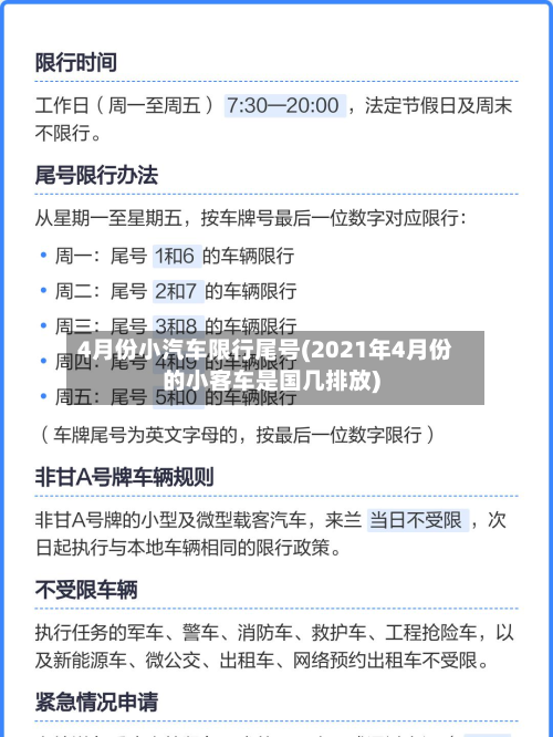4月份小汽车限行尾号(2021年4月份的小客车是国几排放)-第1张图片