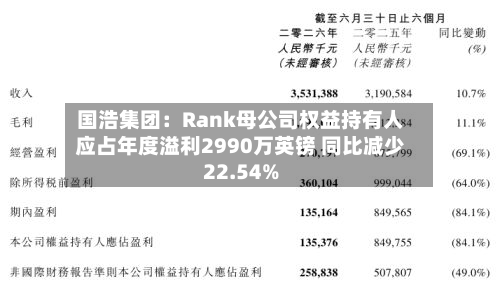 国浩集团:Rank母公司权益持有人应占年度溢利2990万英镑 同比减少22.54%-第1张图片