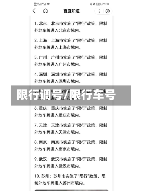 限行调号/限行车号