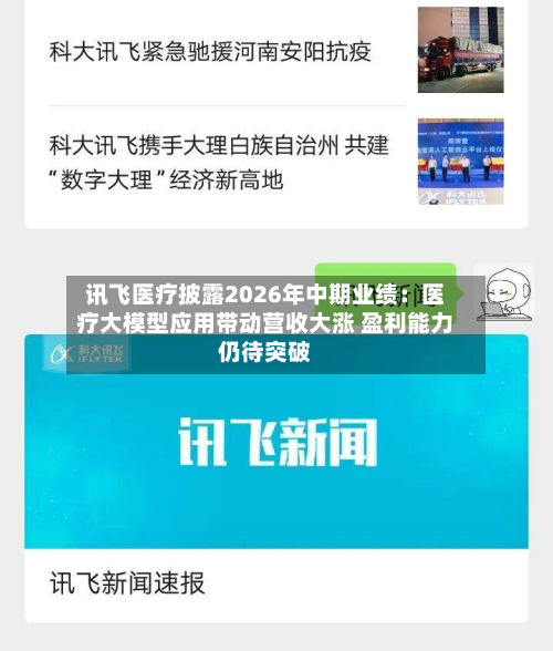 讯飞医疗披露2026年中期业绩：医疗大模型应用带动营收大涨 盈利能力仍待突破-第3张图片