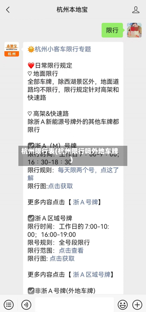 杭州限行表(杭州限行吗外地车牌)