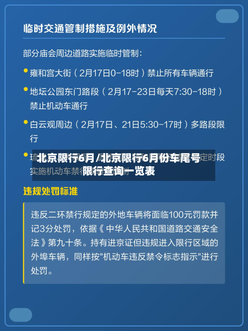北京限行6月/北京限行6月份车尾号限行查询一览表