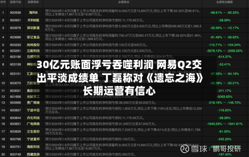 30亿元账面浮亏吞噬利润 网易Q2交出平淡成绩单 丁磊称对《遗忘之海》长期运营有信心-第3张图片