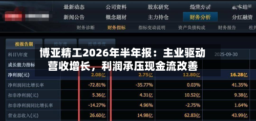 博亚精工2026年半年报：主业驱动营收增长	，利润承压现金流改善-第3张图片