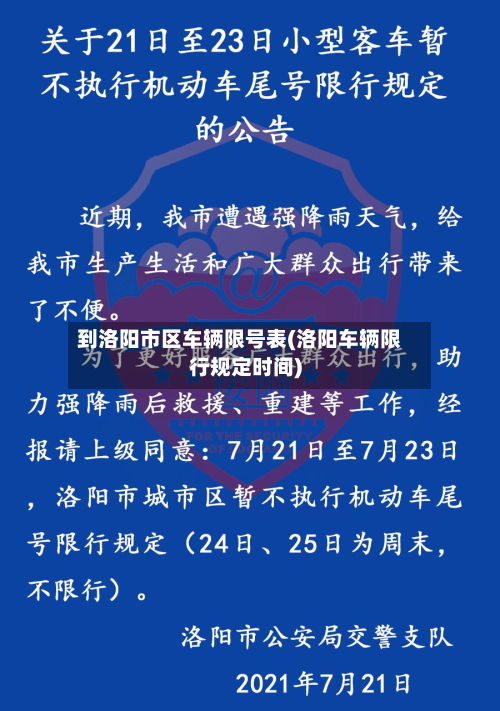 到洛阳市区车辆限号表(洛阳车辆限行规定时间)