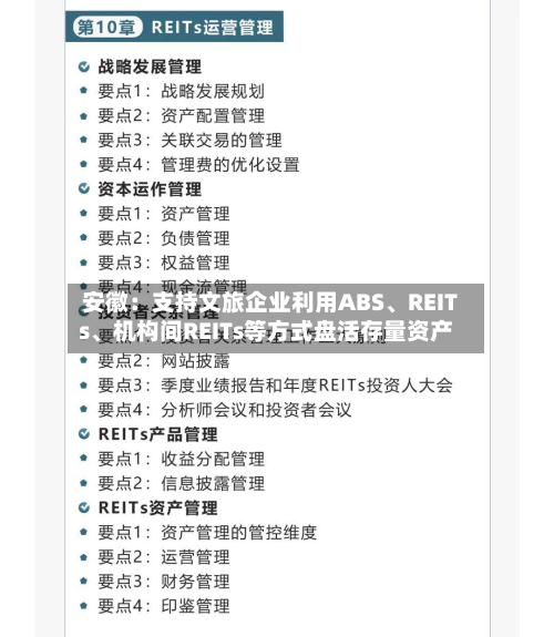 安徽：支持文旅企业利用ABS、REITs	、机构间REITs等方式盘活存量资产-第2张图片