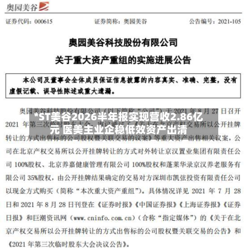 *ST美谷2026半年报实现营收2.86亿元 医美主业企稳低效资产出清