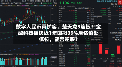 数字人民币再扩容，楚天龙3连板！金融科技板块近1年回撤39%后估值处低位，能否逆袭？