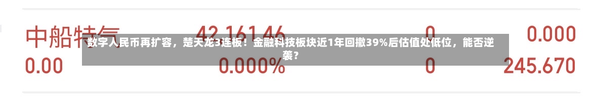 数字人民币再扩容，楚天龙3连板！金融科技板块近1年回撤39%后估值处低位，能否逆袭？-第2张图片