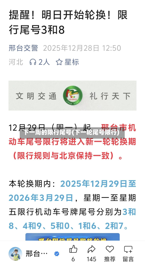 下一周的限行尾号(下一轮尾号限行)