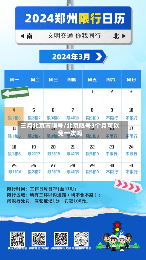 三月北京市限号/北京限号3个月可以免一次吗