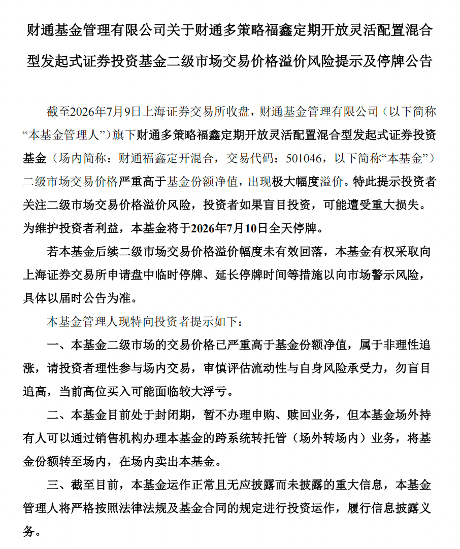 冠军LOF基金周五再次全天停牌：6月来39次停牌，场内溢价仍超31%